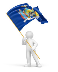 Man and flag of New York (clipping path included)