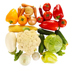 Bright colorful vegetables isolated on white background