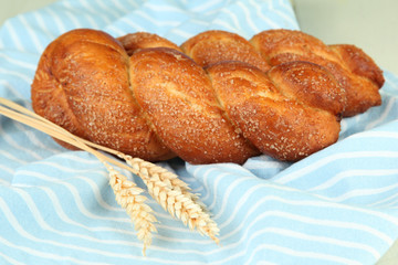 Composition with buns, on color napkin, close up