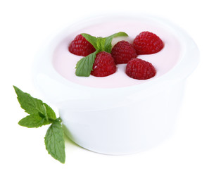 Delicious yogurt with berries isolated on white