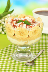Delicious dessert with banana and caramel
