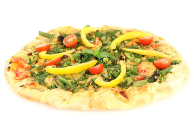 Tasty vegetarian pizza, isolated on white