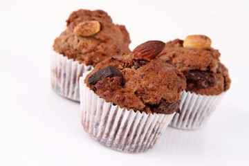 Chocolate muffins on a white background