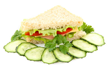 Fresh and tasty sandwich isolated on white