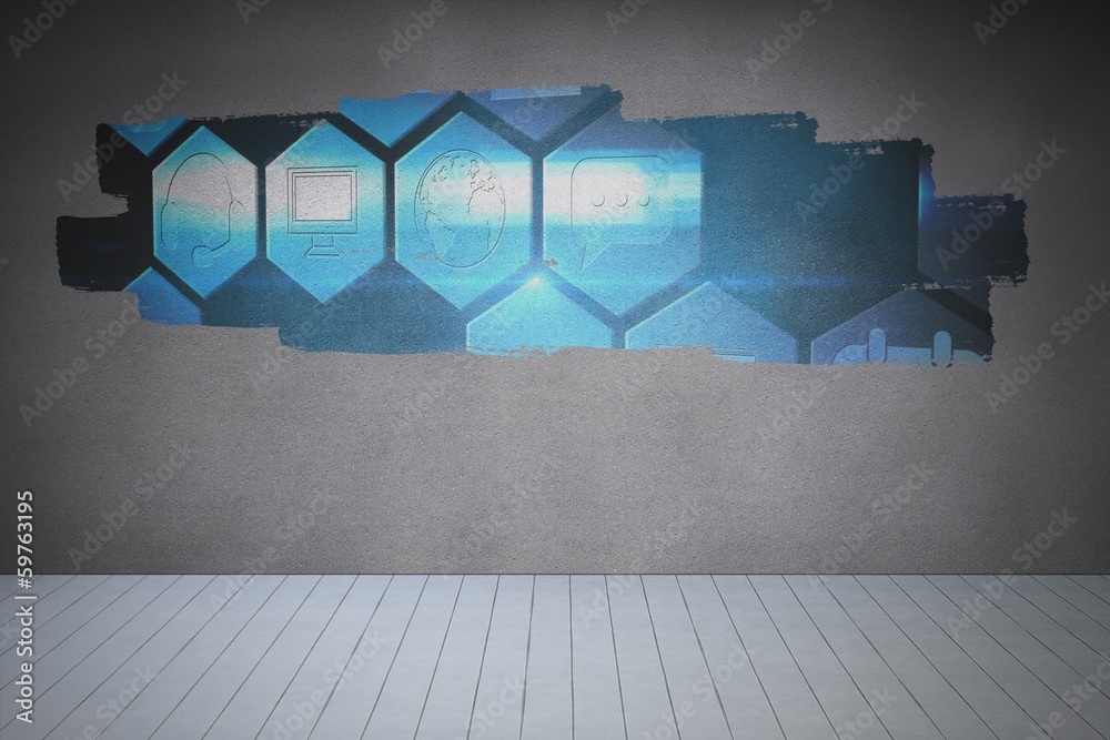 Poster display on wall showing technology interface