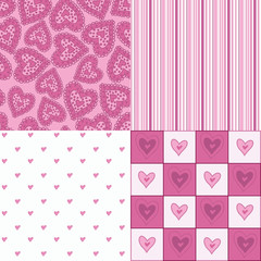 Set of seamless patterns with hearts