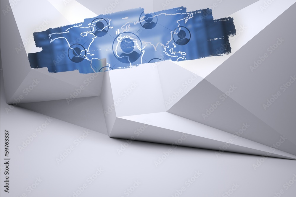 Poster display on wall showing technology interface