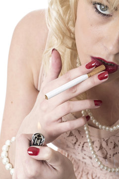 Young Woman Smoking a Cigarette