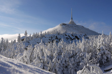 Liberec - transmitter tower Jested in winter - obrazy, fototapety, plakaty