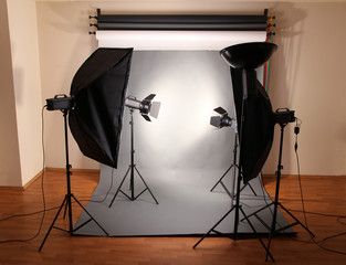 photo studio with lighting equipment