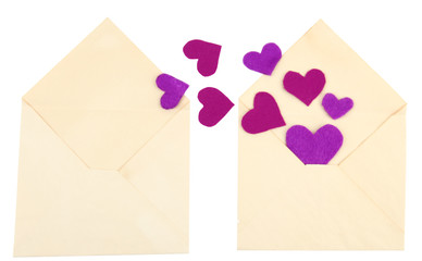 Beautiful old envelopes with decorative hearts, isolated