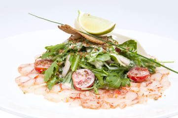 shrimp salad vegetables and arugula