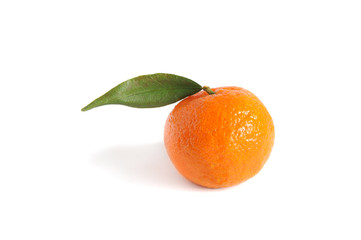ripe tangerine whit leaf isolated on white