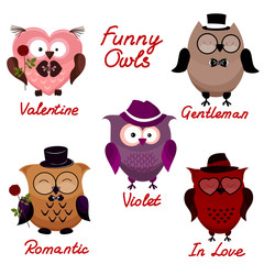 funny owls. set for your design.