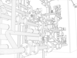 Industrial equipment. Wire-frame. Vector format