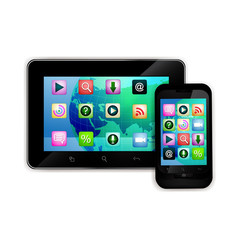 Tablet Computer & Mobile Phone with application icons