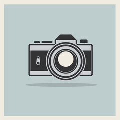 DSLR Professional Camera Icon On Retro Vintage Background