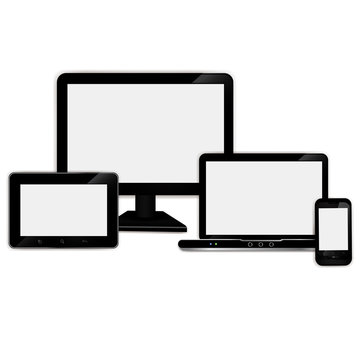 Realistic  laptop, tablet computer, monitor and mobile phone