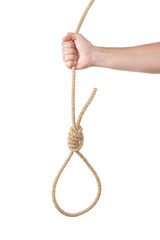 A loop of rope in the man's hand. For hanging.