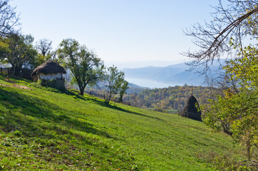 Obraz premium Miroc mountain hillside over Danube river and Djerdap gorge