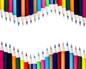 Array of Color Pencils Isolated on White Background