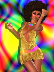 Disco girl with afro on abstract background