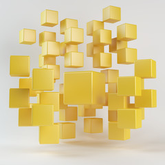 Abstract yellow geometric shapes from cubes