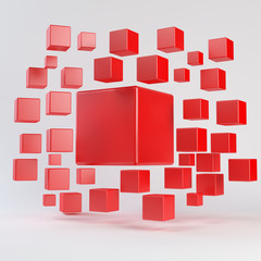 Fototapeta na wymiar Abstract red geometric shapes from cubes