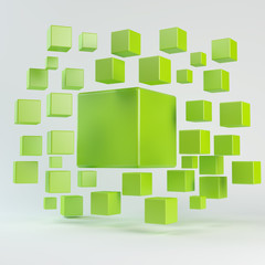 Fototapeta na wymiar Abstract green geometric shapes from cubes
