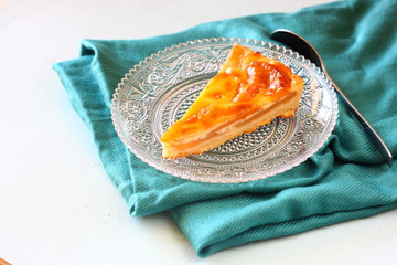 home made tasty apple pie served on vintage plate