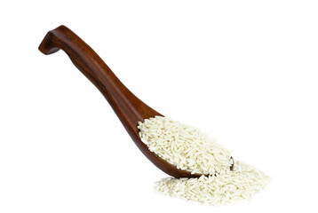 Glutinous rice in wooden spoon