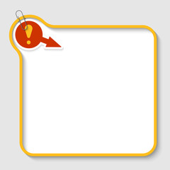 yellow vector text frame with exclamation mark and paper clip
