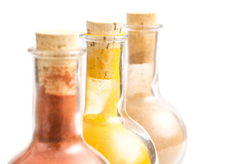 Bottles With Indian Spices Turmeric, Biryani And Kashmiri