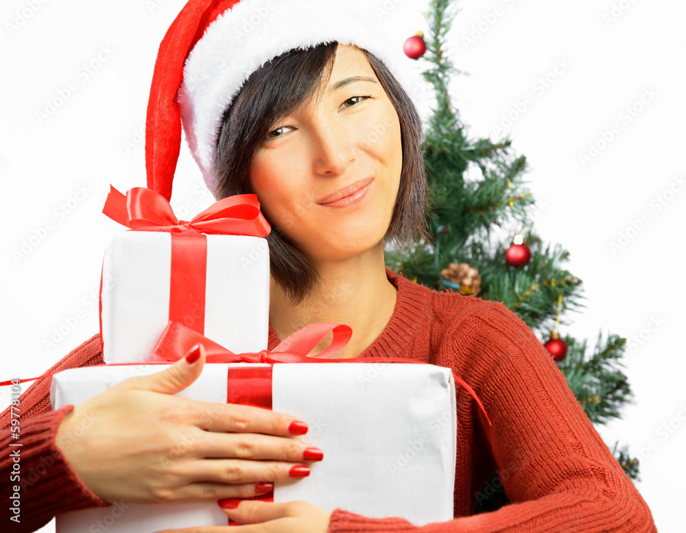 Poster woman hugs gifts