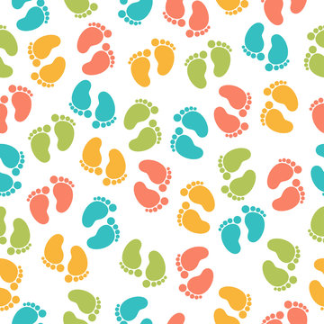 Seamless pattern with baby footprint