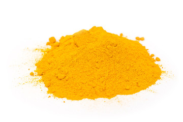 Indian Spices Of Turmeric Powder Pile On White