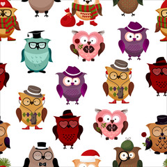 seamless pattern with funny owls.