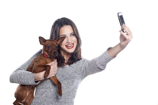 Girl and dog make themselves self-portrait by phone