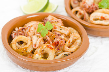 Fried Squid Rings - Pan fried squid rings with red pepper.