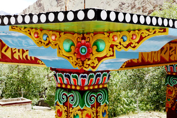 Naklejka premium Beautiful design on the shed of prayer wheel, Hemis Monastery