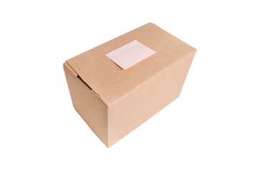 cardboard box with a sticker isolated on white