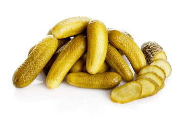 pickled cucumbers. Gherkins on a white background