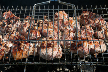 Мясо жарится в решетке гриль
