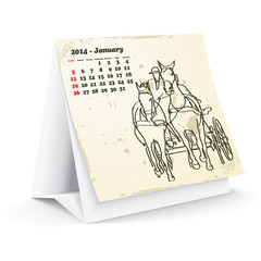 Fototapeta na wymiar January 2014 desk horse calendar