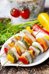 Shashlik made of fish and vegetables, party snack