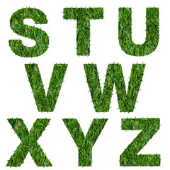 Letters s,t,u,v,w,x,y,z made of green grass isolated on white