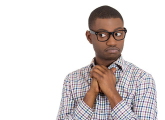 Shy, nerdy, anxious man, perfectionist