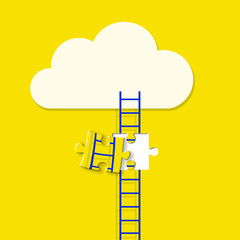 Stair ladders over clouds with jigsaw