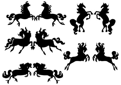 five horse silhouettes couples on white