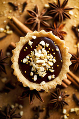 Chocolate tart  with roasted cashew nuts